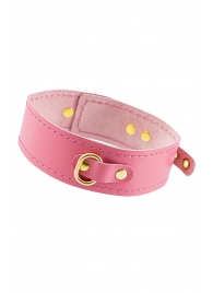 Розовый кожаный однослойный ошейник с прошивкой - Pecado - купить с доставкой в Копейске