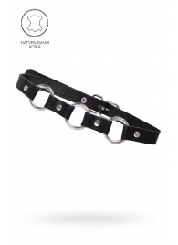 Черный кожаный чокер-ошейник с тремя кольцами - Pecado - купить с доставкой в Копейске