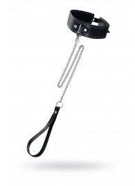 Кожаный двухслойный ошейник с белой строчкой и поводком - Pecado - купить с доставкой в Копейске