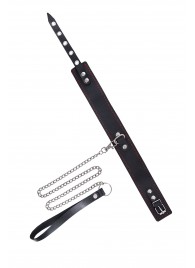 Кожаный двухслойный ошейник с красной строчкой и поводком - Pecado - купить с доставкой в Копейске