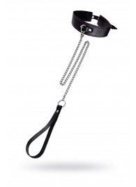 Кожаный двухслойный ошейник с красной строчкой и поводком - Pecado - купить с доставкой в Копейске