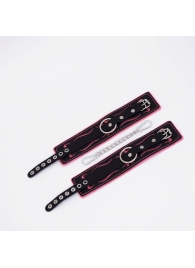 Черно-розовые кожаные оковы с розовой строчкой - Crazy Handmade - купить с доставкой в Копейске