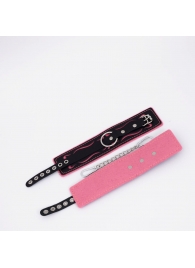 Черно-розовые кожаные оковы с розовой строчкой - Crazy Handmade - купить с доставкой в Копейске