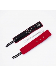 Черно-красные оковы с красной строчкой Sex - Crazy Handmade - купить с доставкой в Копейске