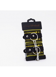 Черно-желтые кожаные наручники с жёлтой строчкой - Crazy Handmade - купить с доставкой в Копейске