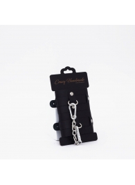 Черные кожаные наручники с хромированной фурнитурой - Crazy Handmade - купить с доставкой в Копейске