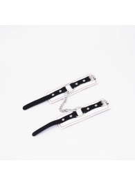 Бело-красные кожаные наручники - Crazy Handmade - купить с доставкой в Копейске