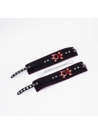 Черные кожаные оковы с красным декором и строчкой - Crazy Handmade - купить с доставкой в Копейске