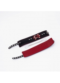 Черные кожаные оковы с красным декором и строчкой - Crazy Handmade - купить с доставкой в Копейске