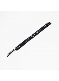 Черный кожаный ошейник с золотистой фурнитурой - Crazy Handmade - купить с доставкой в Копейске