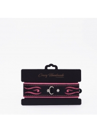 Черно-розовый кожаный ошейник с розовой строчкой - Crazy Handmade - купить с доставкой в Копейске