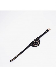 Черный фигурный кожаный ошейник с золотистой фурнитурой - Crazy Handmade - купить с доставкой в Копейске