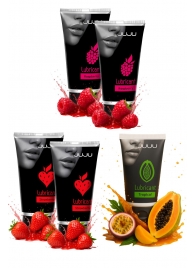 Набор из 5 съедобных лубрикантов JUJU (клубника х 2, малина х 2, тропические фрукты) - JuJu - купить с доставкой в Копейске