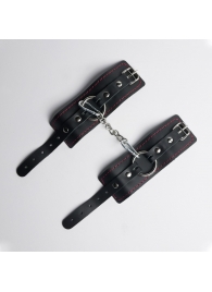 Черные кожаные наручники с красной строчкой - Crazy Handmade - купить с доставкой в Копейске
