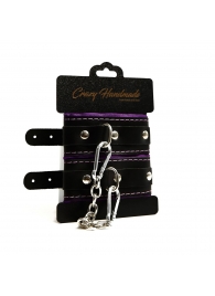 Черно-фиолетовые скругленные наручники с мягкой подкладкой - Crazy Handmade - купить с доставкой в Копейске