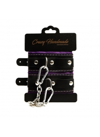 Черно-фиолетовые скругленные наручники с мягкой подкладкой - Crazy Handmade - купить с доставкой в Копейске