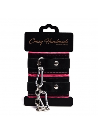 Черно-розовые скругленные наручники с мягкой подкладкой - Crazy Handmade - купить с доставкой в Копейске