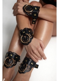 Черные кожаные оковы с резными узорами и клепками - Crazy Handmade - купить с доставкой в Копейске