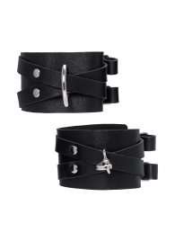 Черные кожаные оковы с двумя перекрёстными ремешками - Pecado - купить с доставкой в Копейске