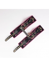 Черные кожаные оковы с розовой строчкой - Crazy Handmade - купить с доставкой в Копейске