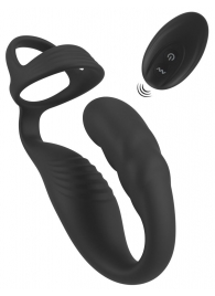 Черное эрекционное кольцо со стимуляцией промежности и анальной пробкой Cock Ring with RC Prostate Plug - Orion - в Копейске купить с доставкой