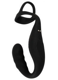 Черное эрекционное кольцо со стимуляцией промежности и анальной пробкой Cock Ring with RC Prostate Plug - Orion - в Копейске купить с доставкой