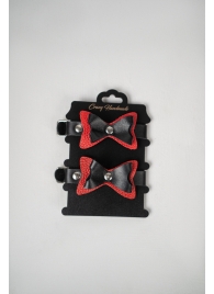 Черно-красные кожаные наручники с бантиками - Crazy Handmade - купить с доставкой в Копейске