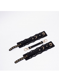 Черный кожаные оковы с узорами и золотистой фурнитурой - Crazy Handmade - купить с доставкой в Копейске