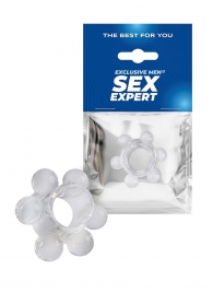 Прозрачное эрекционное кольцо с 6 стимулирующими шариками - Sex Expert - в Копейске купить с доставкой