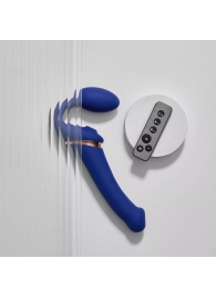 Синий безремневой страпон Multi Orgasm Bendable Strap-On size L с клиторальной стимуляцией - Strap-on-me - купить с доставкой в Копейске