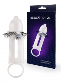Эластичная насадка на пенис с подхватом мошонки и стимулирующими «ресничками» - Sextaz - в Копейске купить с доставкой