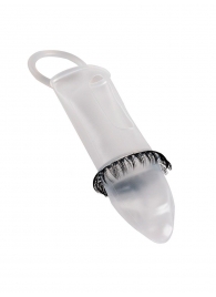 Закрытая насадка на пенис с подхватом мошонки и стимулирующими «ресничками» - Sextaz - в Копейске купить с доставкой