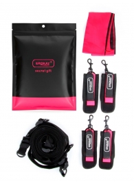 Черно-розовый эротический набор: фиксатор, оковы, наручники, повязка - Erokay - купить с доставкой в Копейске