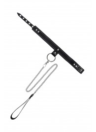 Черный узкий однослойный ошейник с серебристым поводком-цепочкой - Pecado - купить с доставкой в Копейске