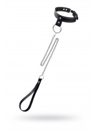 Черный узкий однослойный ошейник с серебристым поводком-цепочкой - Pecado - купить с доставкой в Копейске