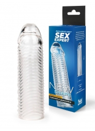 Прозрачная закрытая насадка на пенис с ребрышками - 16 см. - Sex Expert - в Копейске купить с доставкой