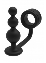 Черное эрекционное кольцо с анальной елочкой Cockring With Beaded Anal Plug - Dream Toys - в Копейске купить с доставкой