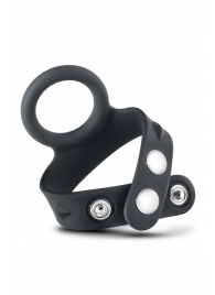 Черное эрекционное кольцо с подхватом мошонки на кнопках VS6 - Blush Novelties - в Копейске купить с доставкой