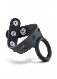 Черное эрекционное кольцо с подхватом мошонки на кнопках VS6 - Blush Novelties - в Копейске купить с доставкой