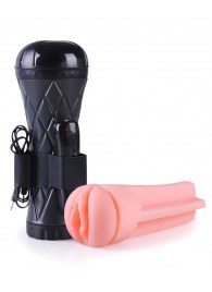 Телесный мастурбатор-вагина в черной колбе с вибрацией - Boys of Toys - в Копейске купить с доставкой