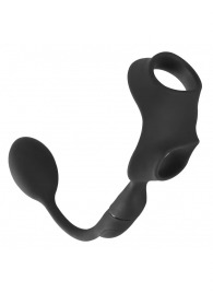 Черное виброкольцо с анальной пробкой Cock Ring with RC Butt Plug - Orion - в Копейске купить с доставкой