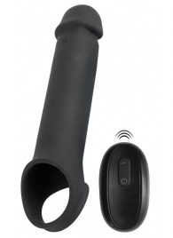 Черная вибронасадка для пениса с хомутом для мошонки и пультом ДУ Remote Controlled Penis Extension - Orion - в Копейске купить с доставкой