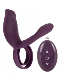 Фиолетовая насадка на член с клиторальным отростком и пультом ДУ RC Couple’s Vibrator 2 - Orion - в Копейске купить с доставкой