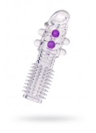 Гелевая прозрачная насадка с шариками и шипами - 14 см. - Toyfa Basic - в Копейске купить с доставкой