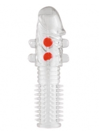 Гелевая прозрачная насадка с шариками и шипами - 14 см. - Toyfa Basic - в Копейске купить с доставкой