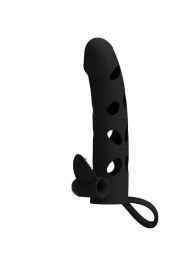 Чёрная закрытая насадка на пенис с вибрацией - 15,2 см. - Baile - в Копейске купить с доставкой