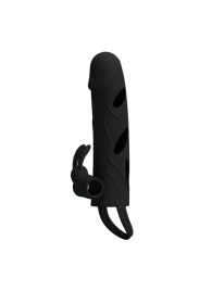 Чёрная насадка с клиторальным вибростимулятором и закрытой головкой - 14 см. - Baile - в Копейске купить с доставкой