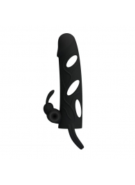 Чёрная насадка с клиторальным вибростимулятором и закрытой головкой - 14 см. - Baile - в Копейске купить с доставкой