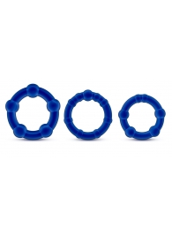 Набор из 3 синих эрекционных колец Stay Hard Beaded Cockrings - Blush Novelties - в Копейске купить с доставкой