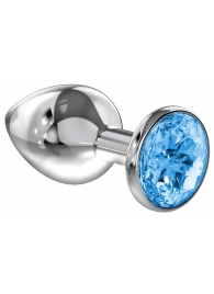 Большая серебристая анальная пробка Diamond Light blue Sparkle Large с голубым кристаллом - 8 см. - Lola Games - купить с доставкой в Копейске